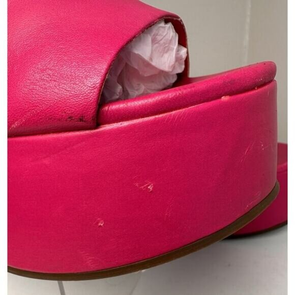 Schutz Hot Pink Leather Platform Wedge Sandals Sz 7.5 Barbie Y2K Chunky Festival - Picture 2 of 16